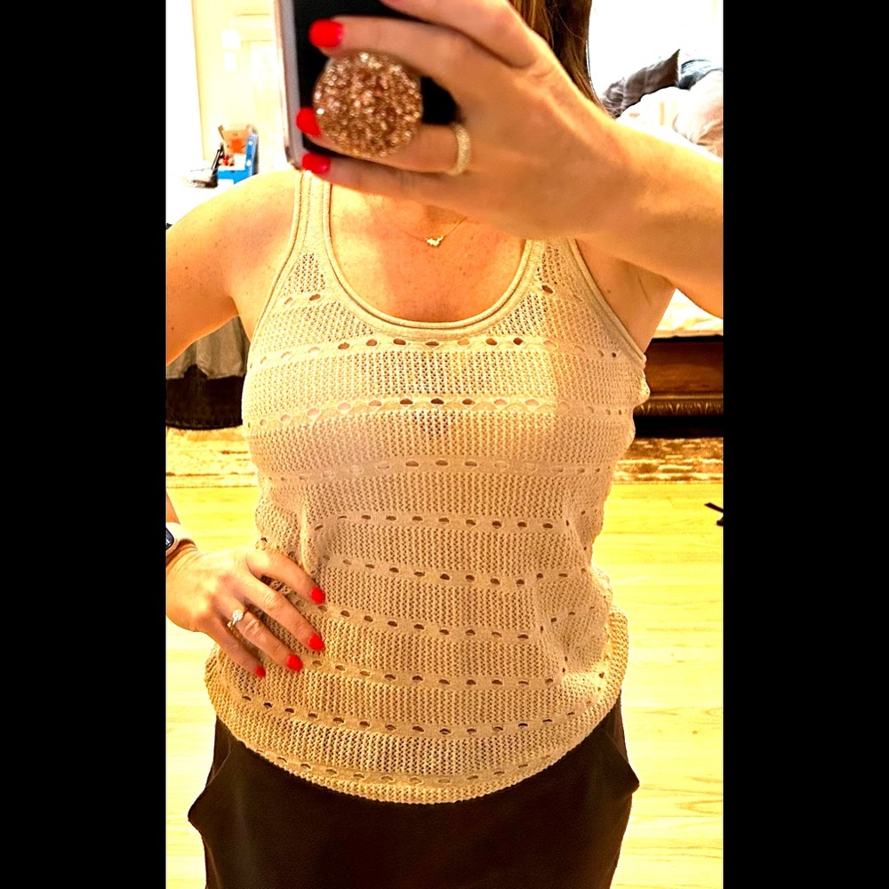 Gold dressy knit sweater tank in gold knit, racerback. Size XS.Perfect condition